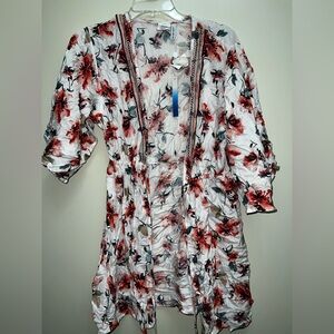 Lucky Brand Floral Kimono with Red and Black Accents